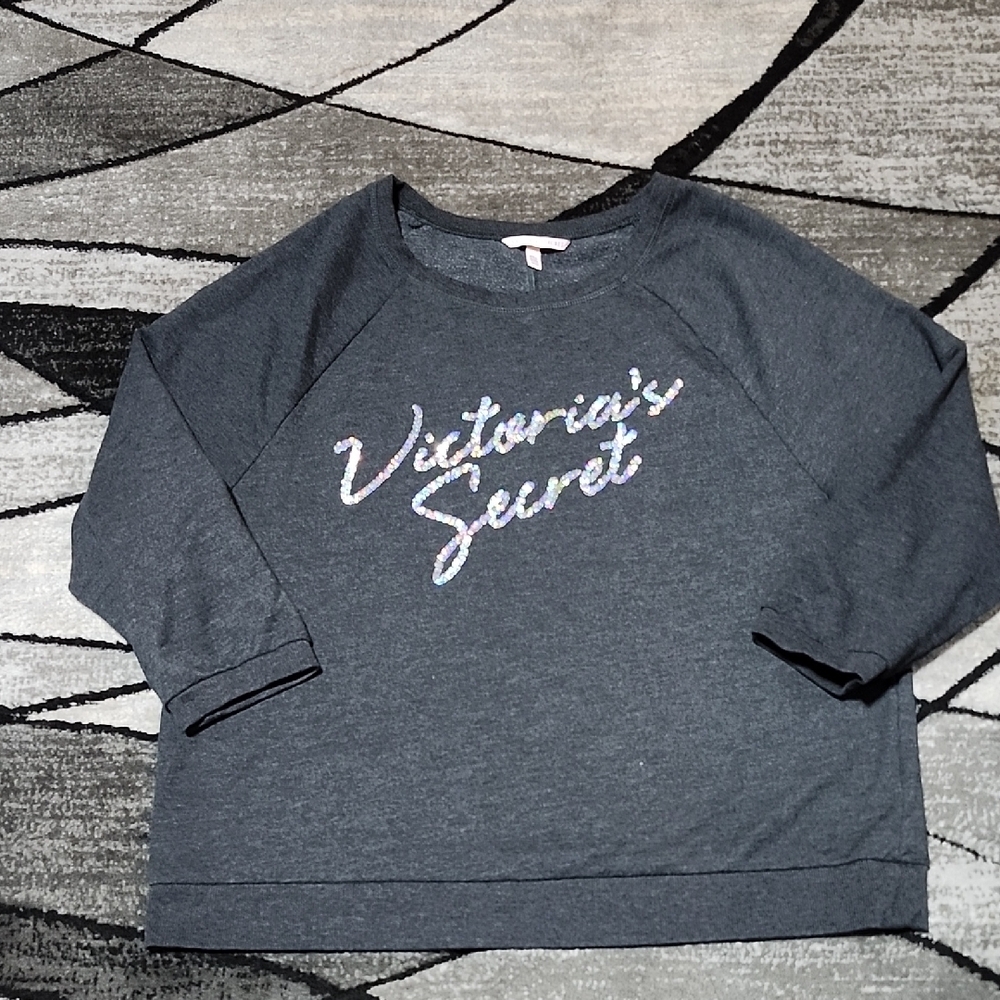 VICTORIA SECRET IRIDESCENT SEQUINS 3/4-SLEEVES GRAY SWEATSHIRT